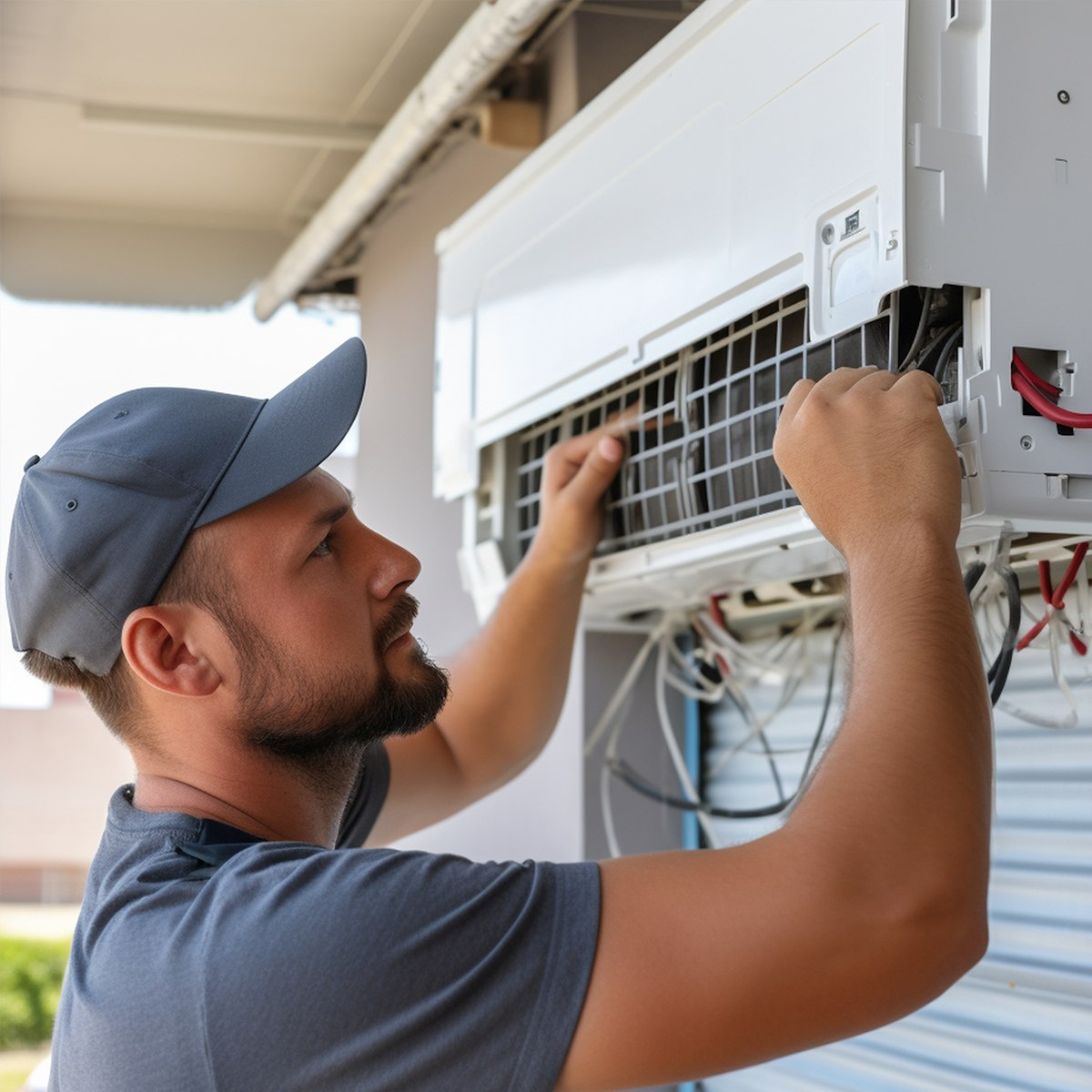 Rick's Affordable Heating & Cooling technician performing commercial air conditioning installation in Perrysburg, Ohio